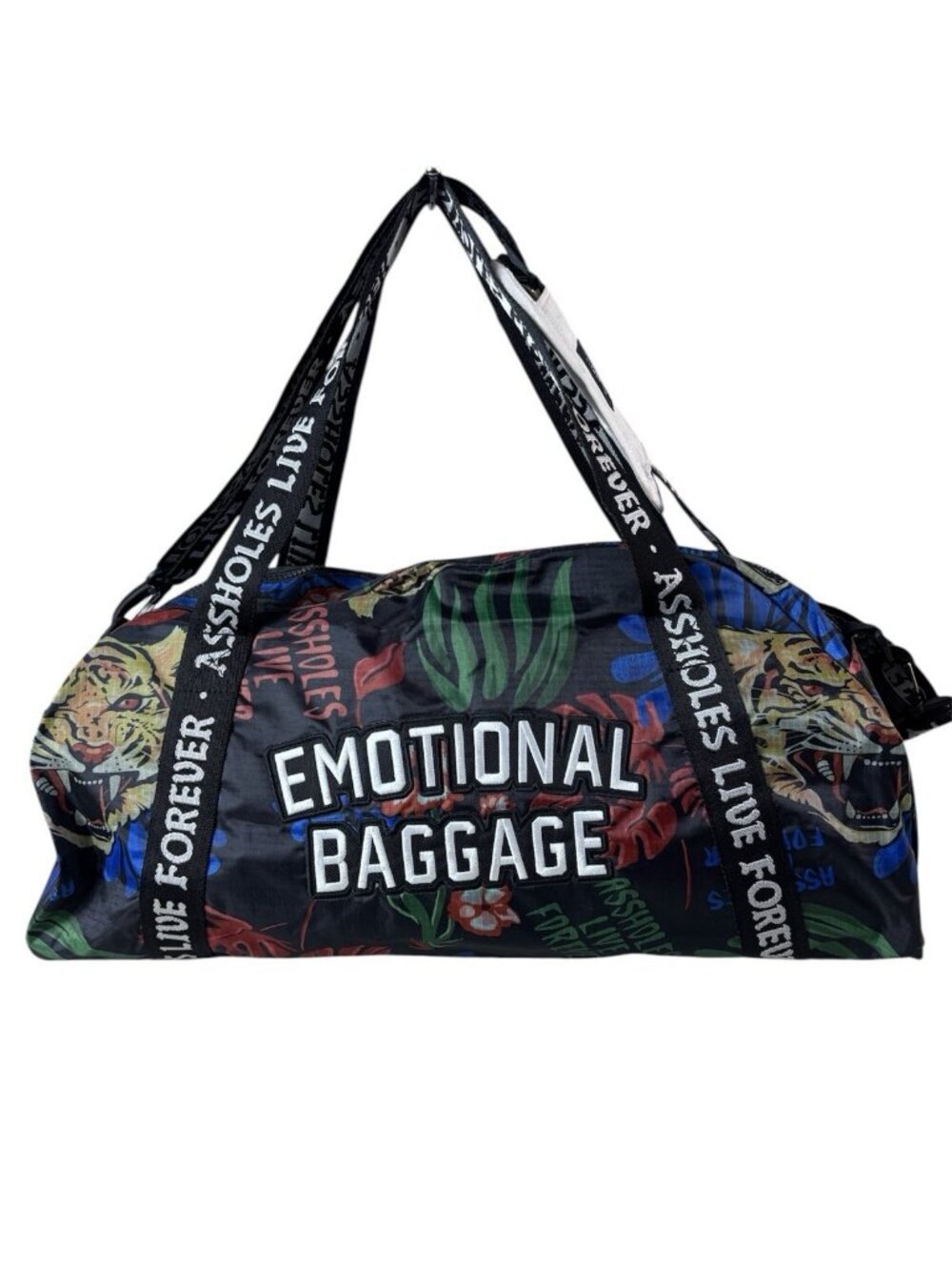 A**holes Live Forever Flowers Tiger Emotional Baggage Duffle Bag Gym Travel